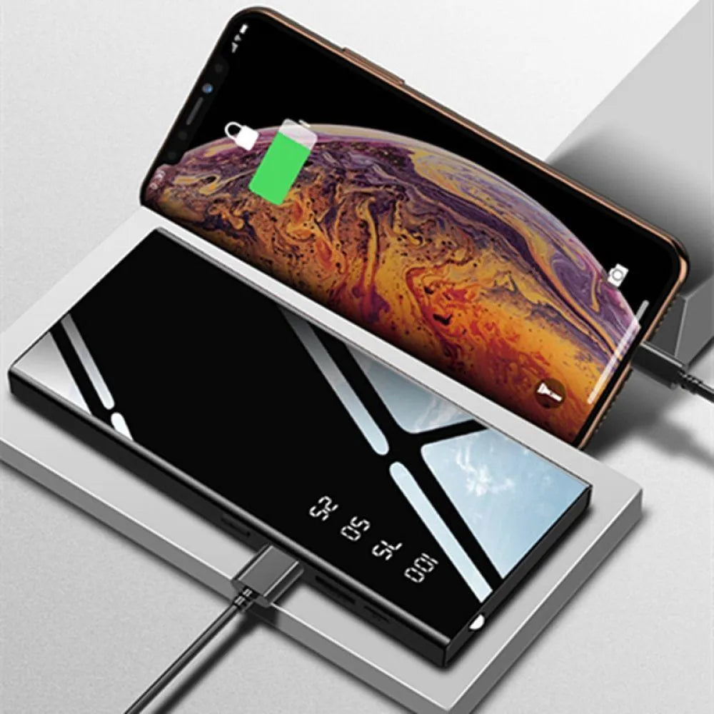 20000mAh portable power bank with LCD display showing battery percentage and two USB ports
