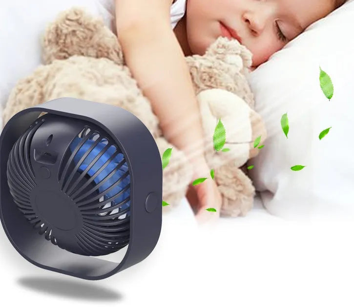 USB charging desk fan with alarm clock display and 360-degree rotation, in blue colour
