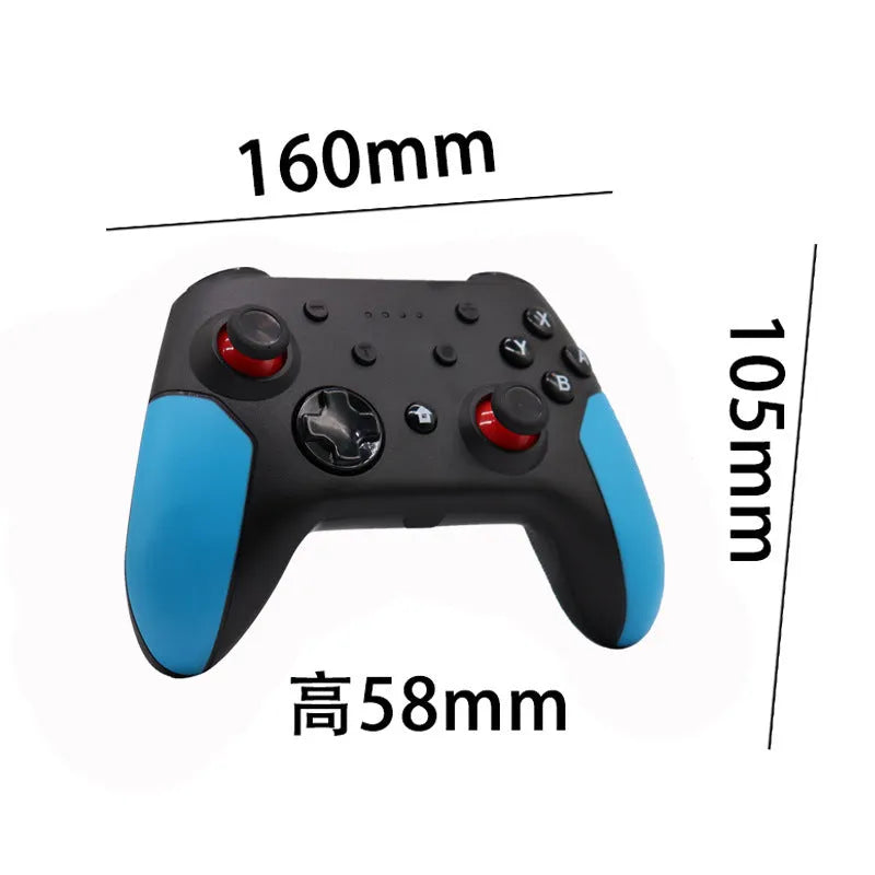 Bluetooth gamepad controller for Switch, PC, and Android in red and blue colour options.