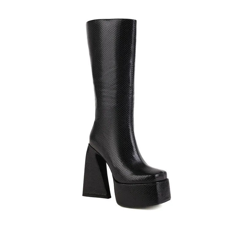Women's casual high boot in artificial PU, shown in black, with a size 38 label.