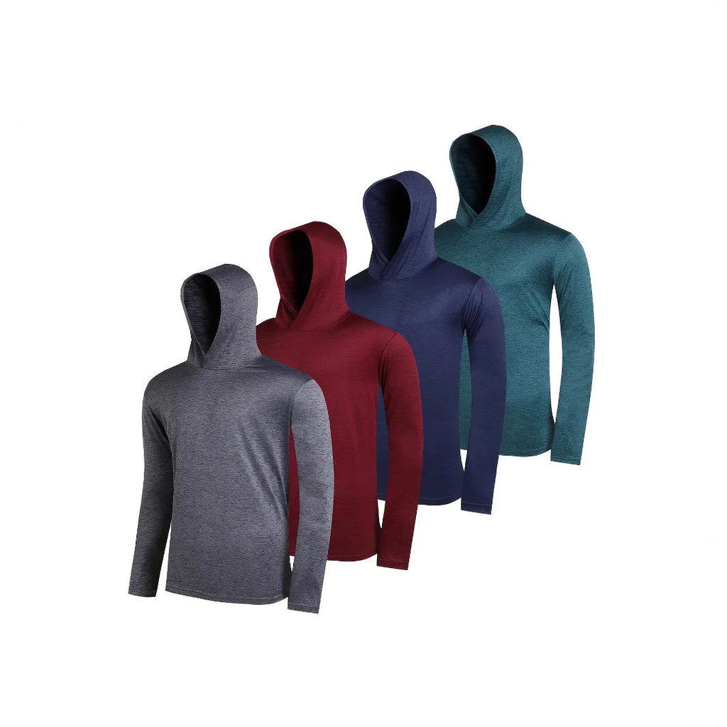 Men's lightweight hoodie multi-pack in stretch polyester fibre showing colour options and design variations