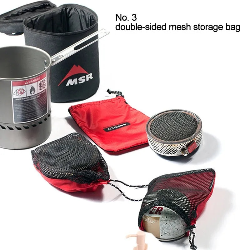 Five red Oxford cloth storage bags with mesh panels and zipper closures for travel organisation