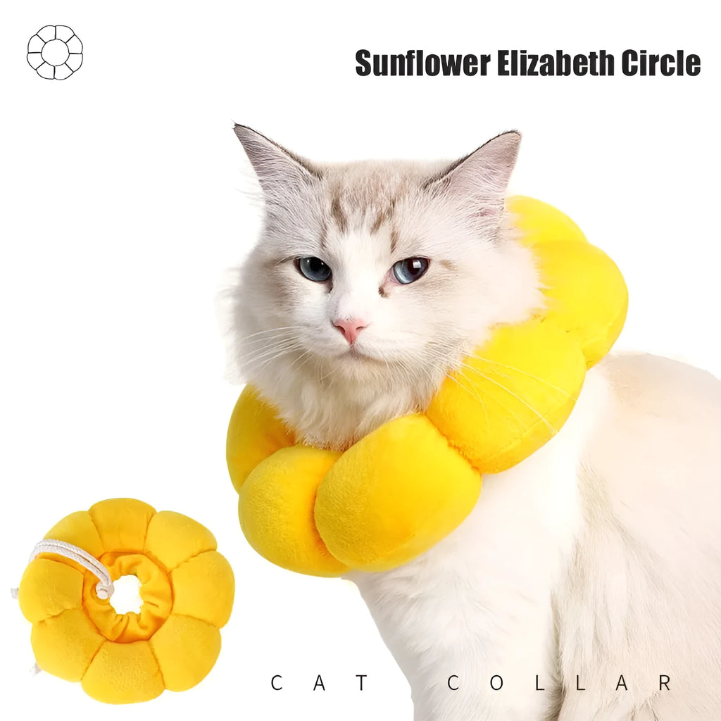 Cotton pet recovery collar in soft fabric with adjustable neck band and inner ring, sizes XS to L