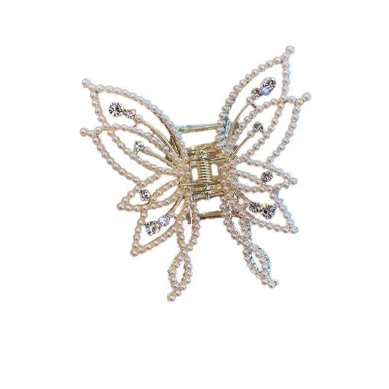 Butterfly hair clip for women in alloy with rhinestone or pearl decoration