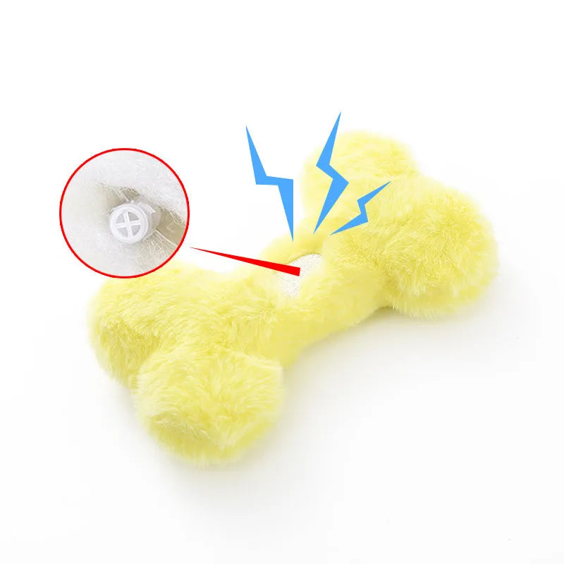 Blue plush bone dog toy with squeaker for small dogs chew-resistant play