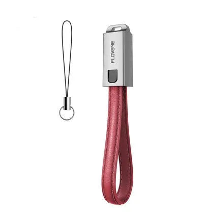 Short 20cm leather iPhone Lightning charging cable with zinc alloy connector in red, black or brown