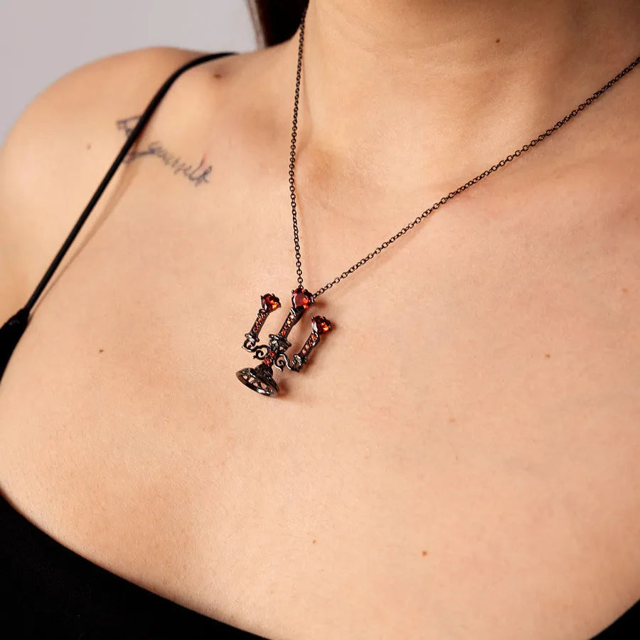 Zinc alloy necklace with hollow candlestick pendant on a cross chain, in retro candlestick colour