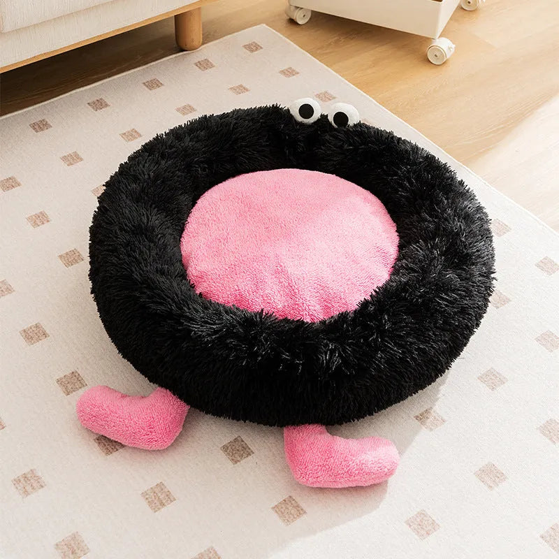 Elf Briquettes blue plush kennel pet bed with raised sides for a small dog
