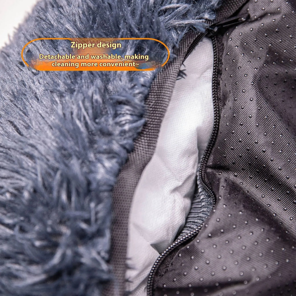 Dark grey thickened cloth pet mat placed on a car seat, showing size and texture.