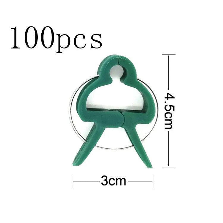 Green plant support clips in large and small sizes for climbing garden plants