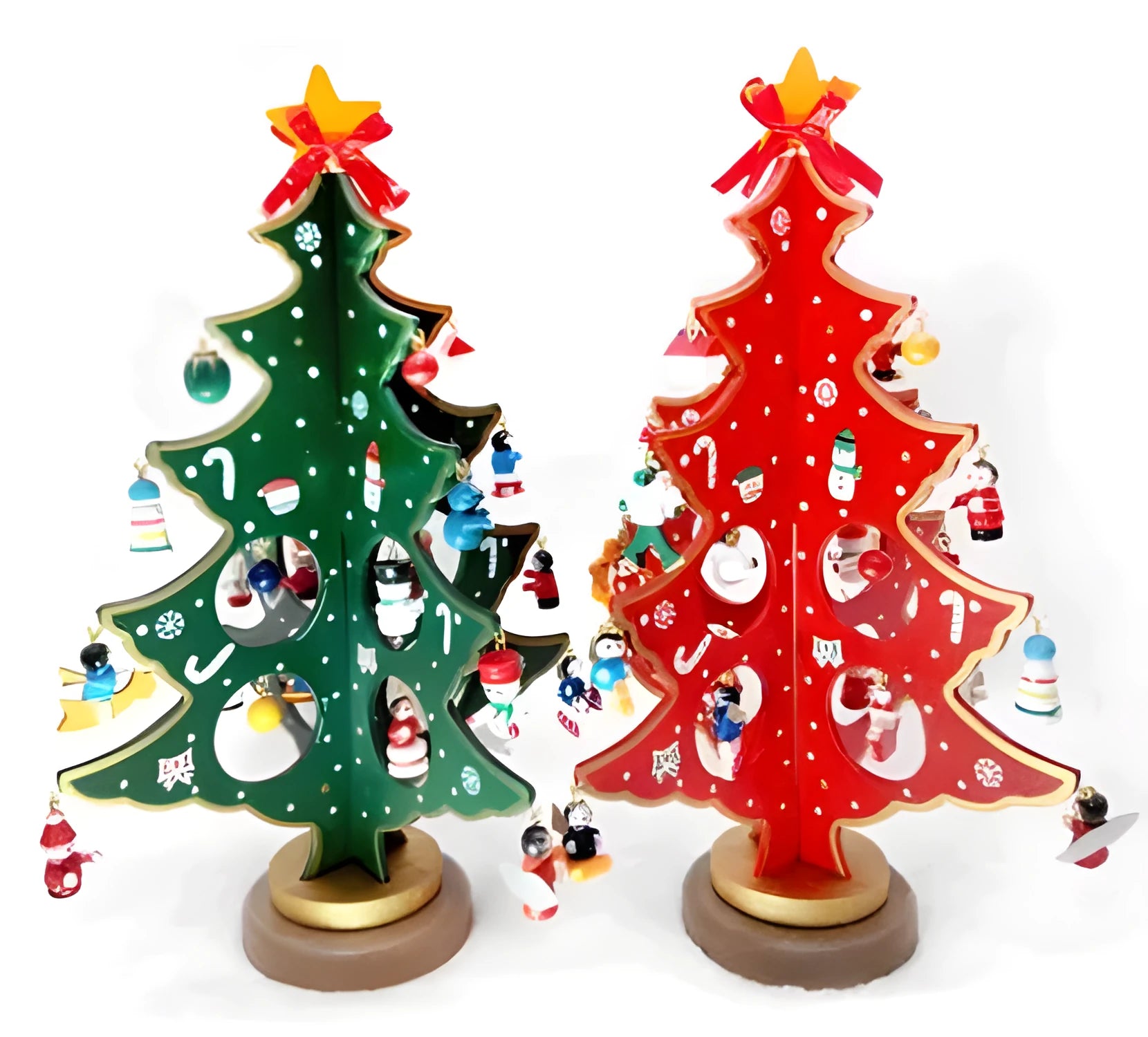 Hand-painted wooden Christmas tree decoration in traditional red and green colours
