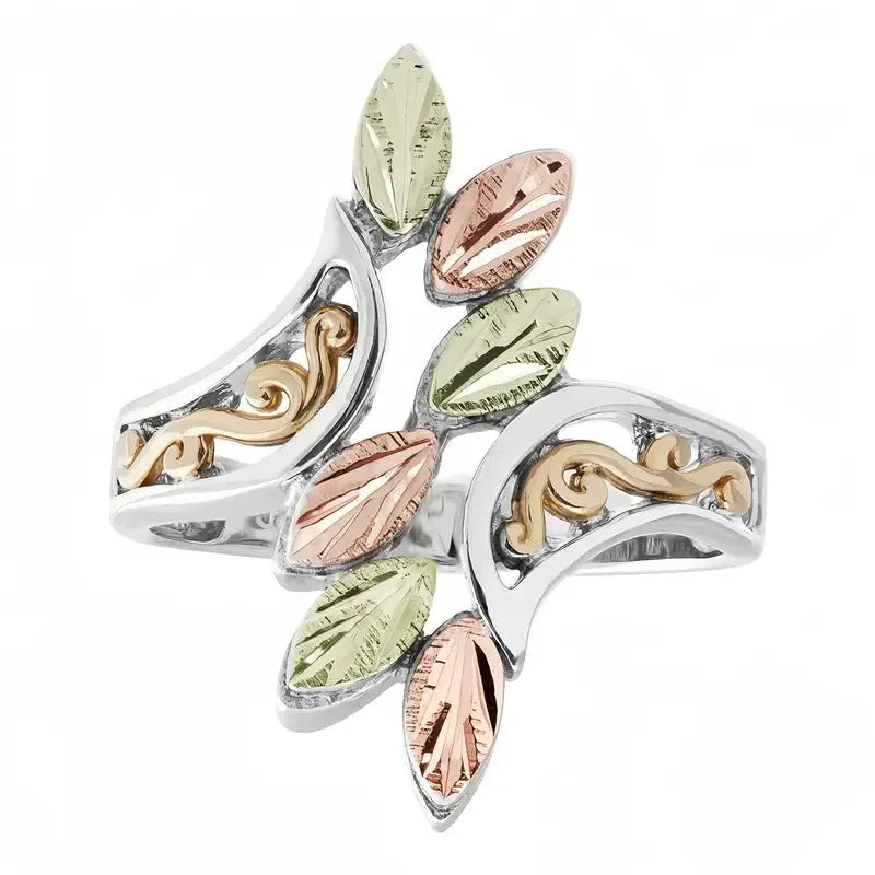 Silver hollow two-tone ring for women, zinc alloy electroplated, sizes 6 to 10