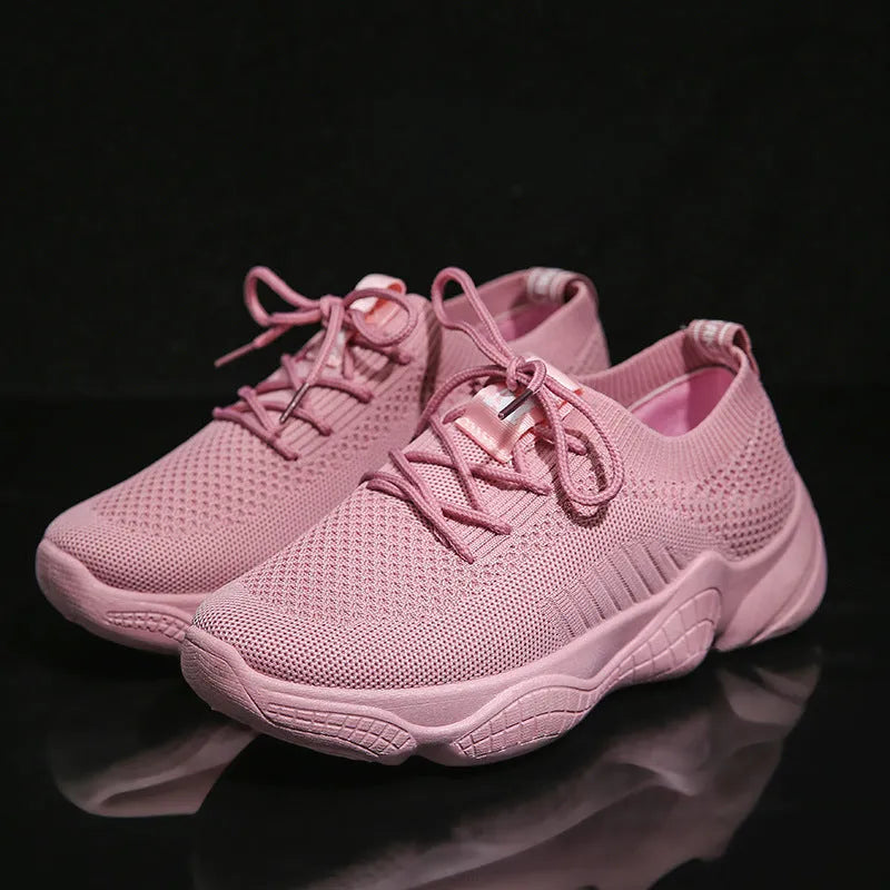Women's white thick-soled sports shoes with woven uppers and front strap