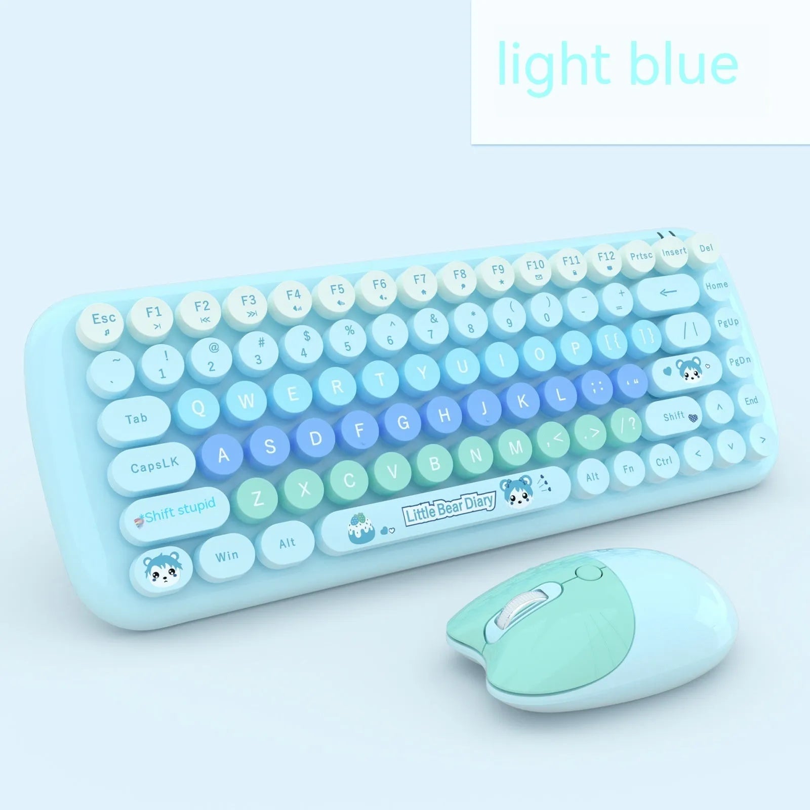 Candy pink wireless keyboard and mouse set with compact design on workspace