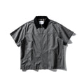 Short sleeve washed overalls shirt in loose fit cotton, khaki and grey colour options