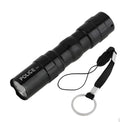 Black aluminium mini LED flashlight showing 9.5cm length and 3W LED lens.