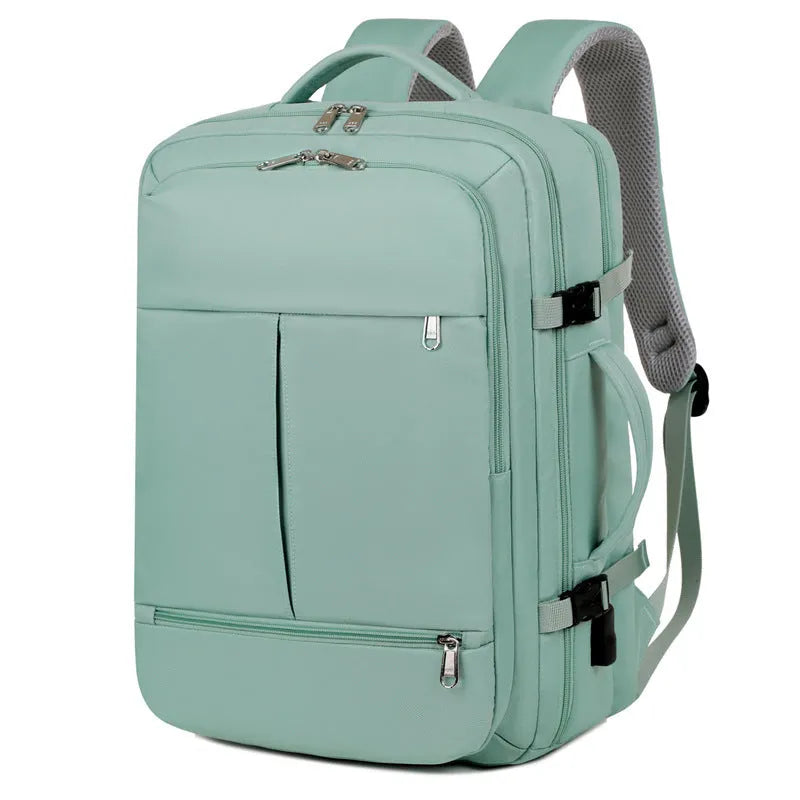 Waterproof oxford cloth backpack for a 15.6 inch laptop, shown in grey colour with multiple zippered pockets.