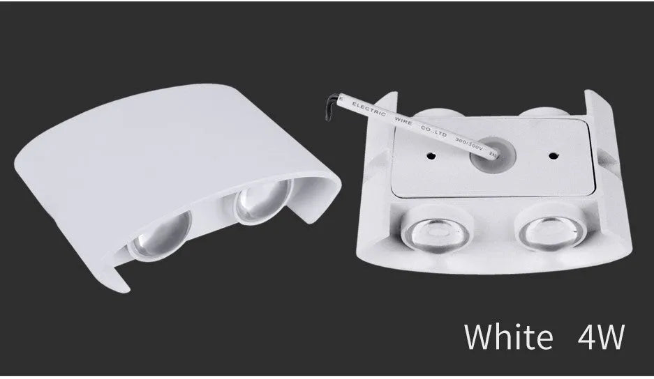 LED wall lamp with aluminium shell, white or black body, 2W 4W or 6W, warm or cold white light, 60 degree beam angle.