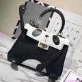 Panda print cowhide leather handbag in horizontal square shape showing two size options