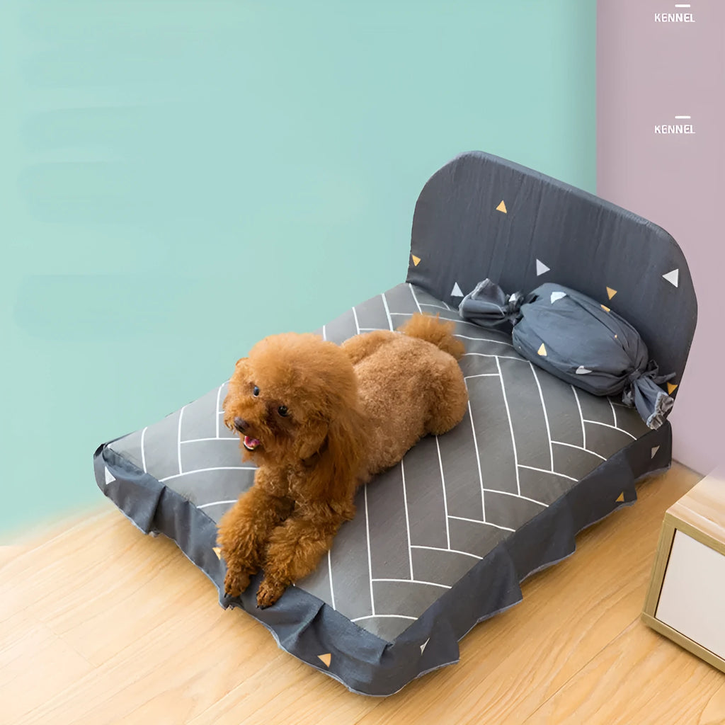 Cotton cloth pet house puppy bed with candy shape pillow, removable washable cover, available in S M L and grey orange yellow
