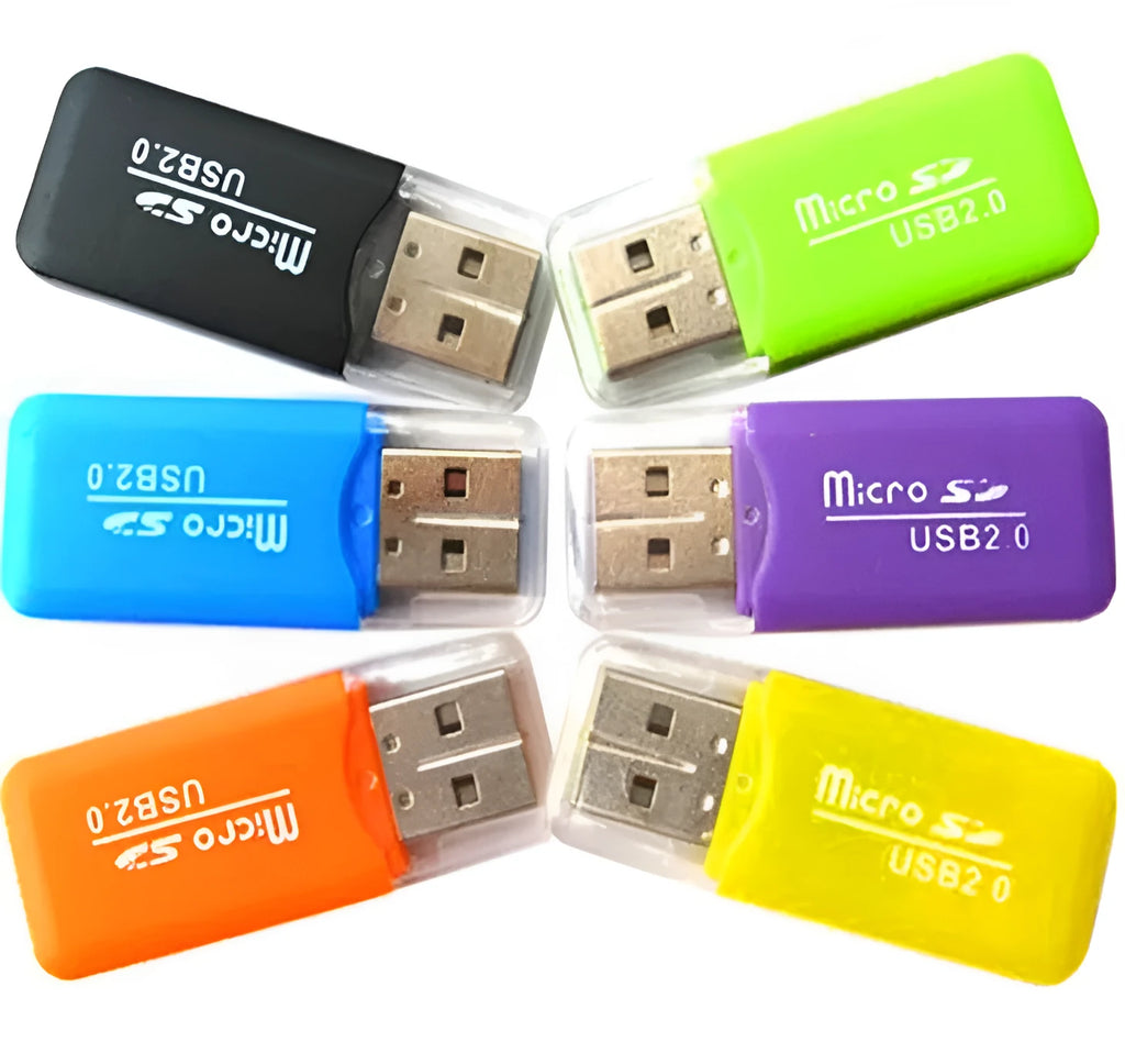 Mini USB TF and SD card reader adapter with dual slots for memory cards