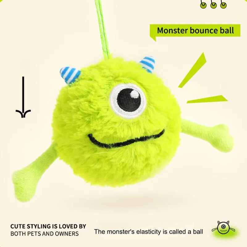 Green plush and TPR dog toy ball with bite-activated sound for teething puppies