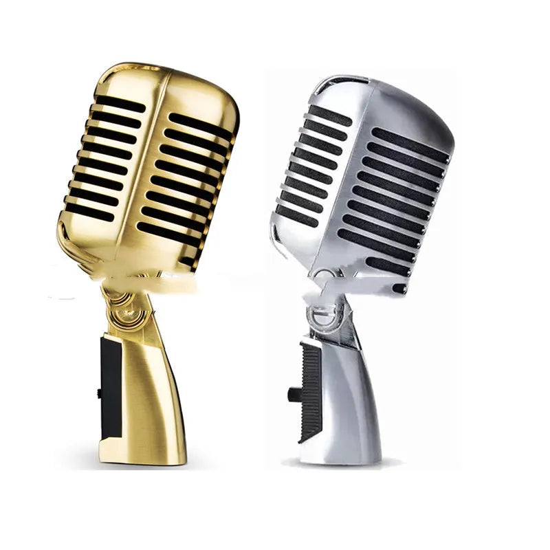 All-metal dynamic stage microphone in gold, silver, and rose gold colours with heart-shaped directivity