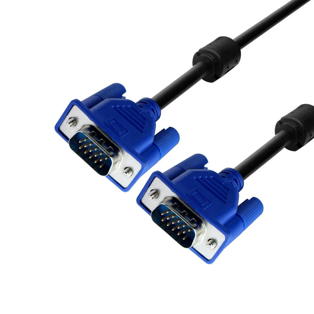 Black VGA cable with blue moulded connectors, 1.5m length for computer monitor connections