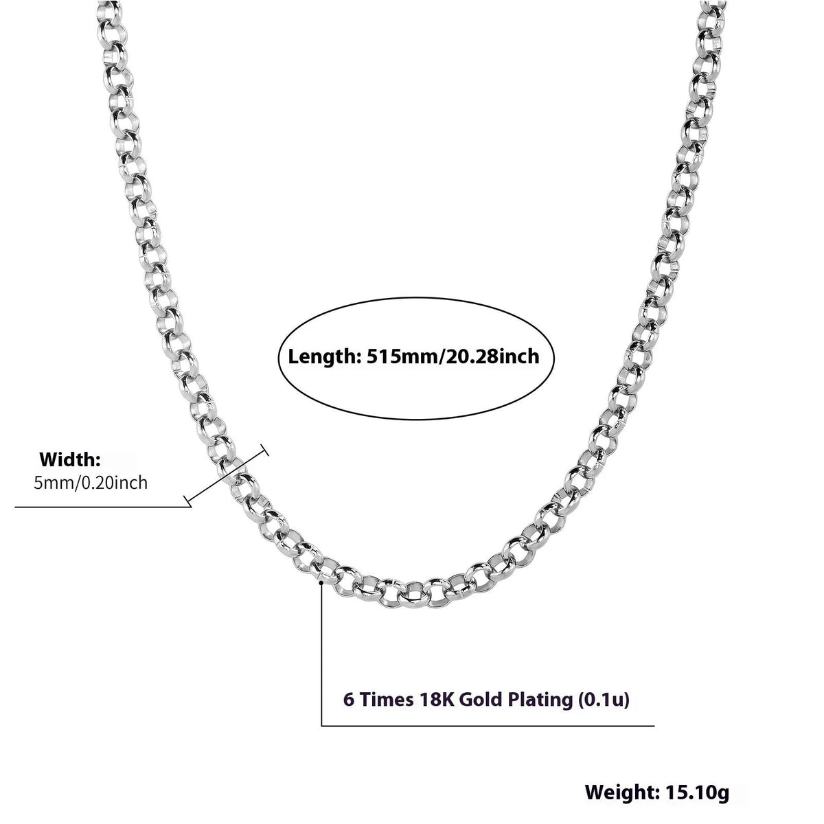 Silver men's punk ring buckle necklace with stainless steel pendant and O-ring chain, 7 to 24 inches