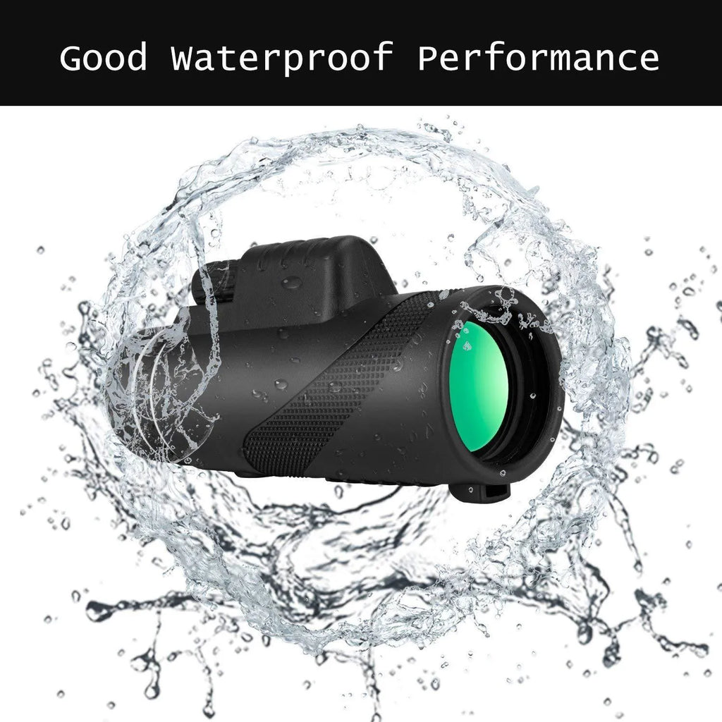 Black 40x60 monocular telescope showing lens details and compact size