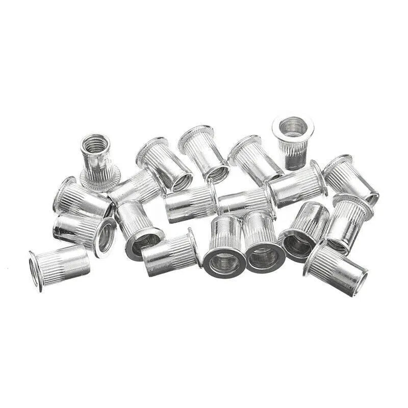 Manual riveter nut gun set with alloy steel construction, shown with rivet nuts, available as 86pc or 106pc kit.