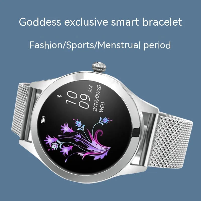 Women's sports smartwatch with heart rate monitoring and waterproof fitness tracking features