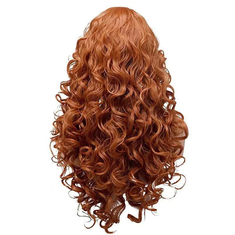 Brown long wavy curly cosplay wig with exotic style and instant noodles fluffy texture