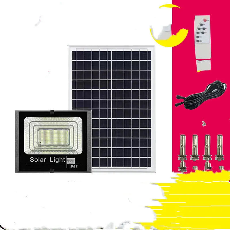 Black solar powered LED flood light for outdoor garden and street with remote control