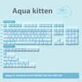 Custom watercolour kitten design keycap set for mechanical keyboards with opaque legends in boxed packaging