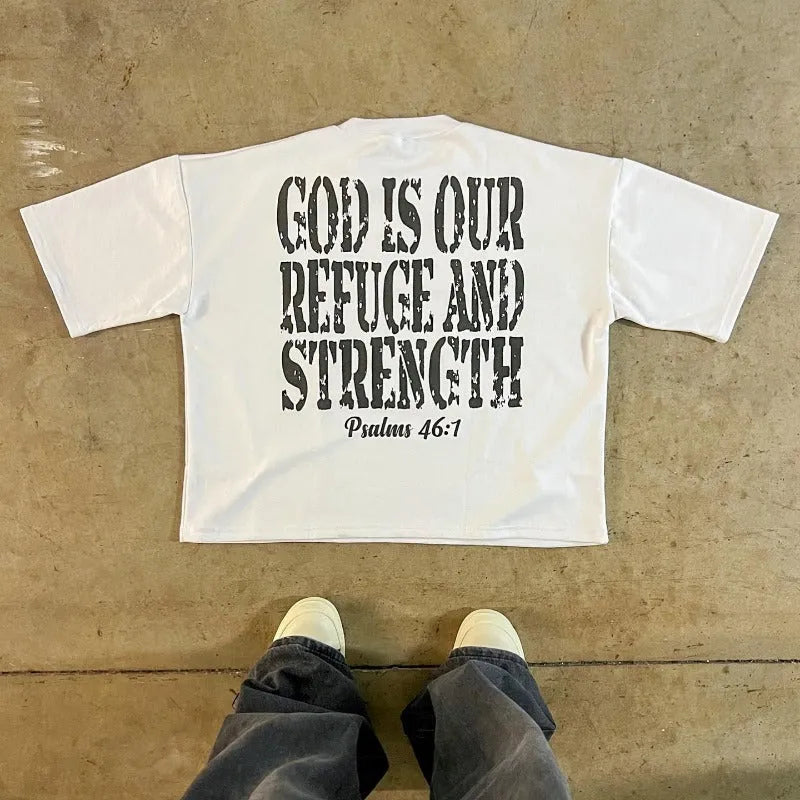 Printed cotton short sleeve t-shirt with retro street style and drop shoulder design in contrast colours