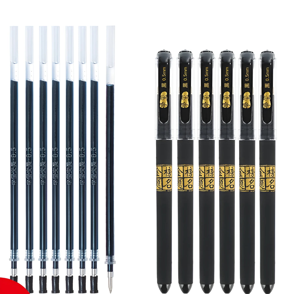 Carbon black gel pen multipack with quick-drying ink and anti-fatigue grip