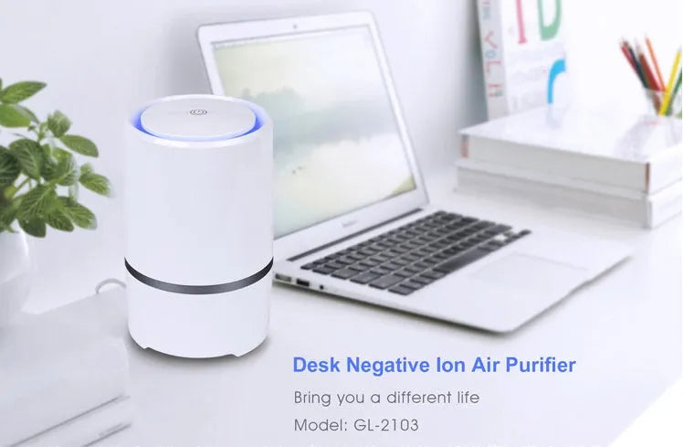 White USB desktop air freshener, Φ125 x H194mm, with 1.5m USB cable and 5 million anion concentration