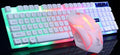 GTX300 black wired gaming keyboard and mouse set with colour backlit keys on desk