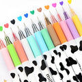 Cow colour gel pen set showing 12 assorted colours with 0.38mm fine tips in plastic barrels