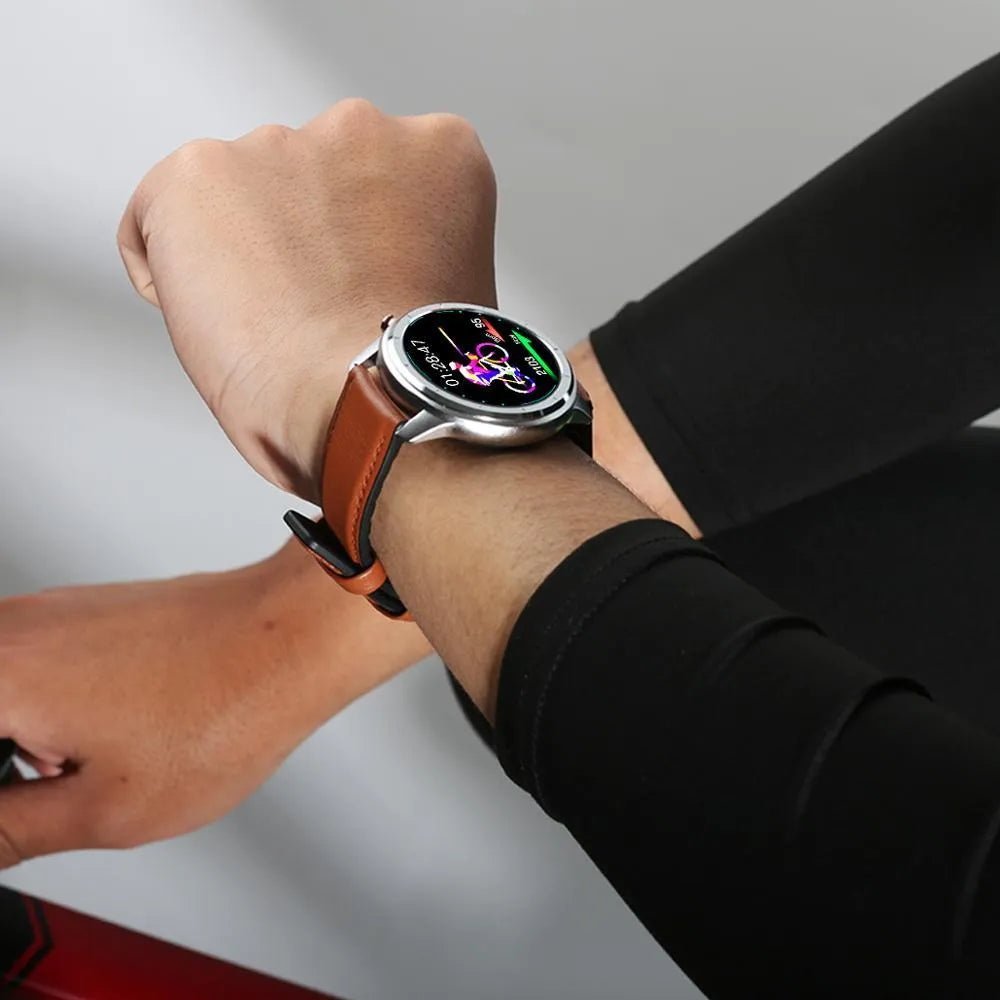 LEMFO LF26 smart bracelet with 1.3-inch display showing touch and button operation in black colour