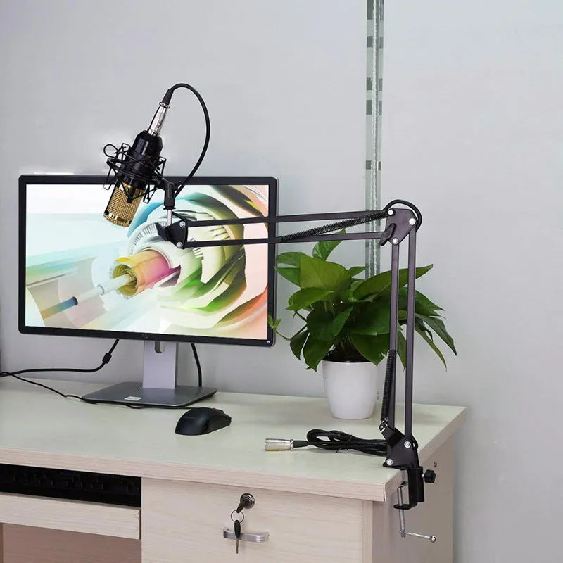 BM-800 condenser microphone with stand in various colour options including black, silver, and gold