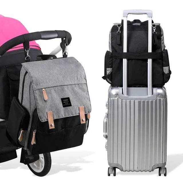 Land Mommy MPB86 large capacity oxford cloth diaper backpack with changing mat in grey colour
