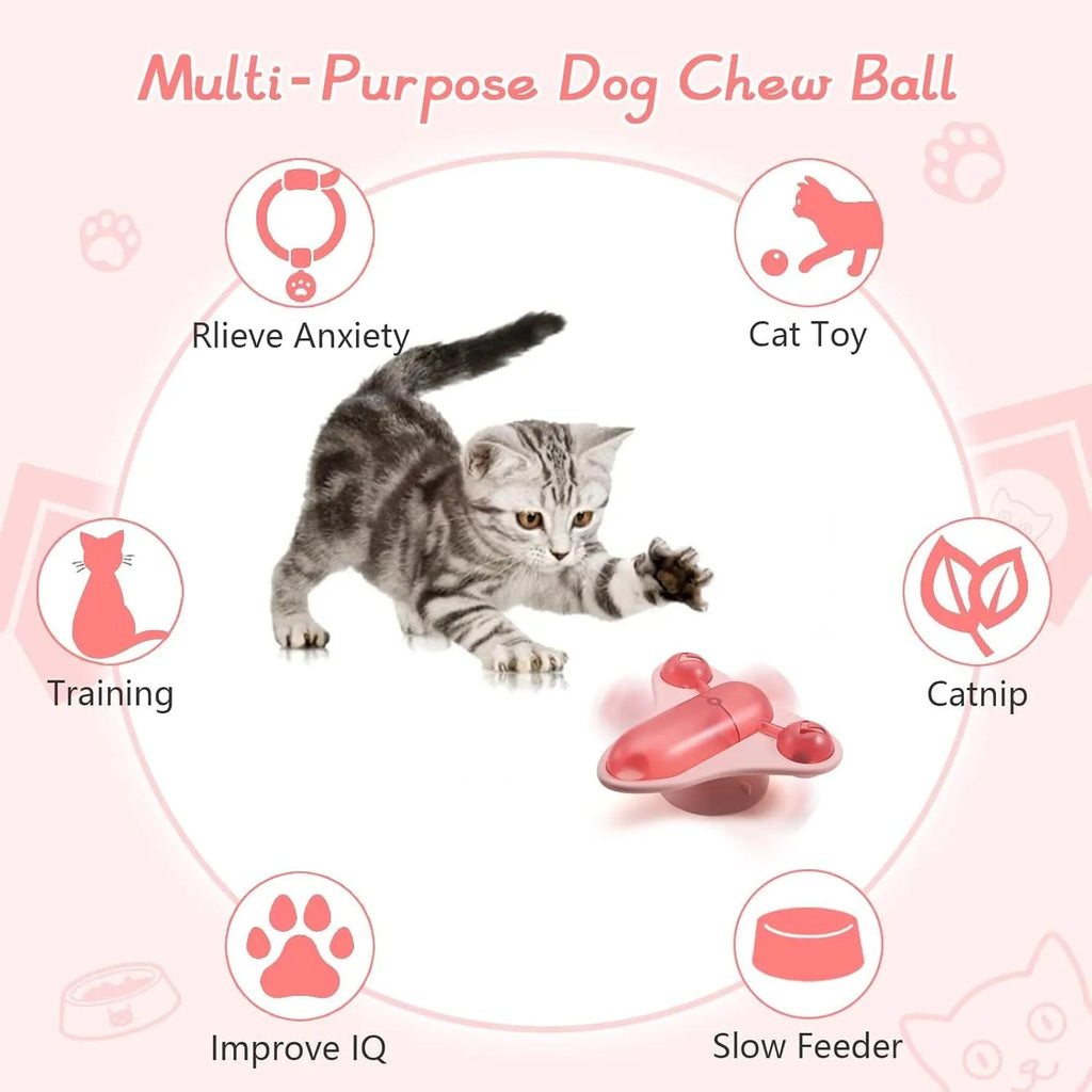 Interactive pet puzzle feeder toy with bell, catnip and snack cabin in blue, green or pink