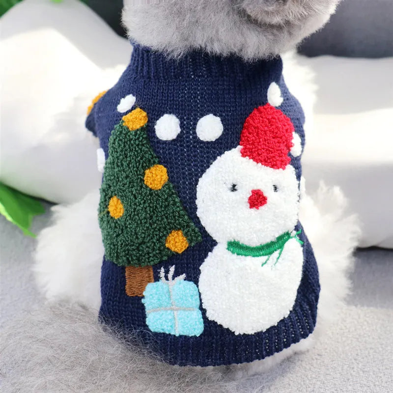 Short polyester pet sweater in snowman, brown bear, rabbit, pink chick, blue chick, and yellow cotton-padded jacket with hat, sizes XS to XL