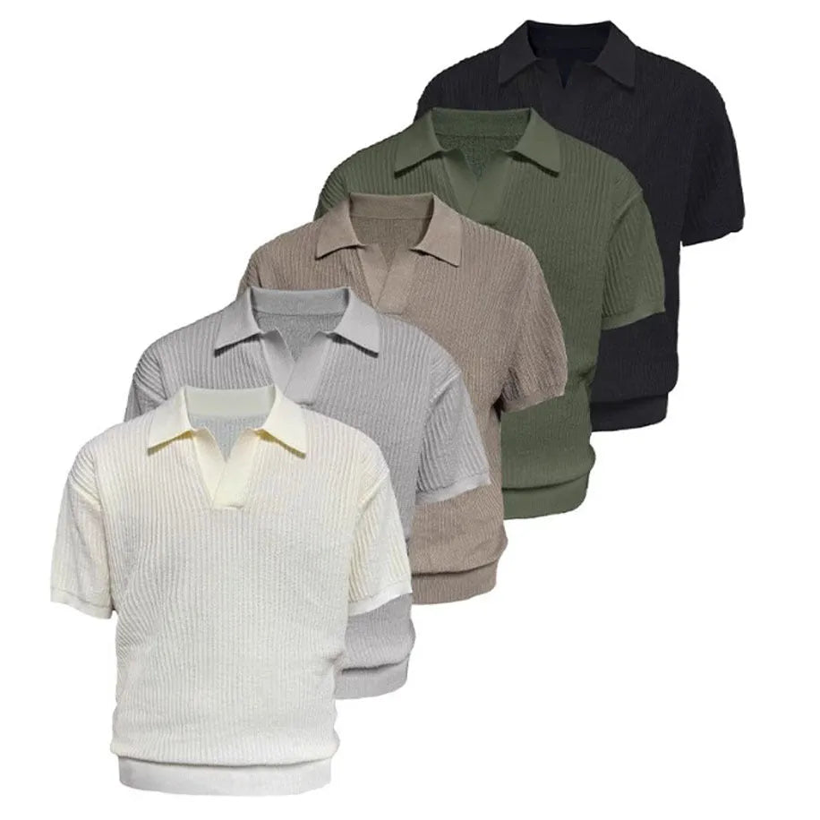 Men's striped polo shirt with business collar in ice silk breathable fabric