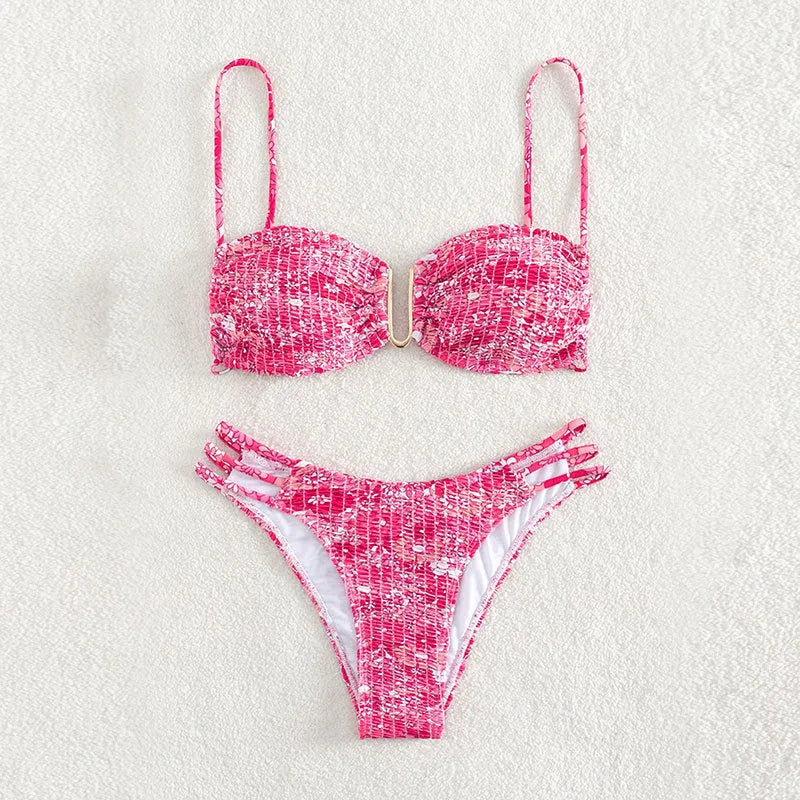 Women's floral print bikini swimsuit in high-waisted brief style.