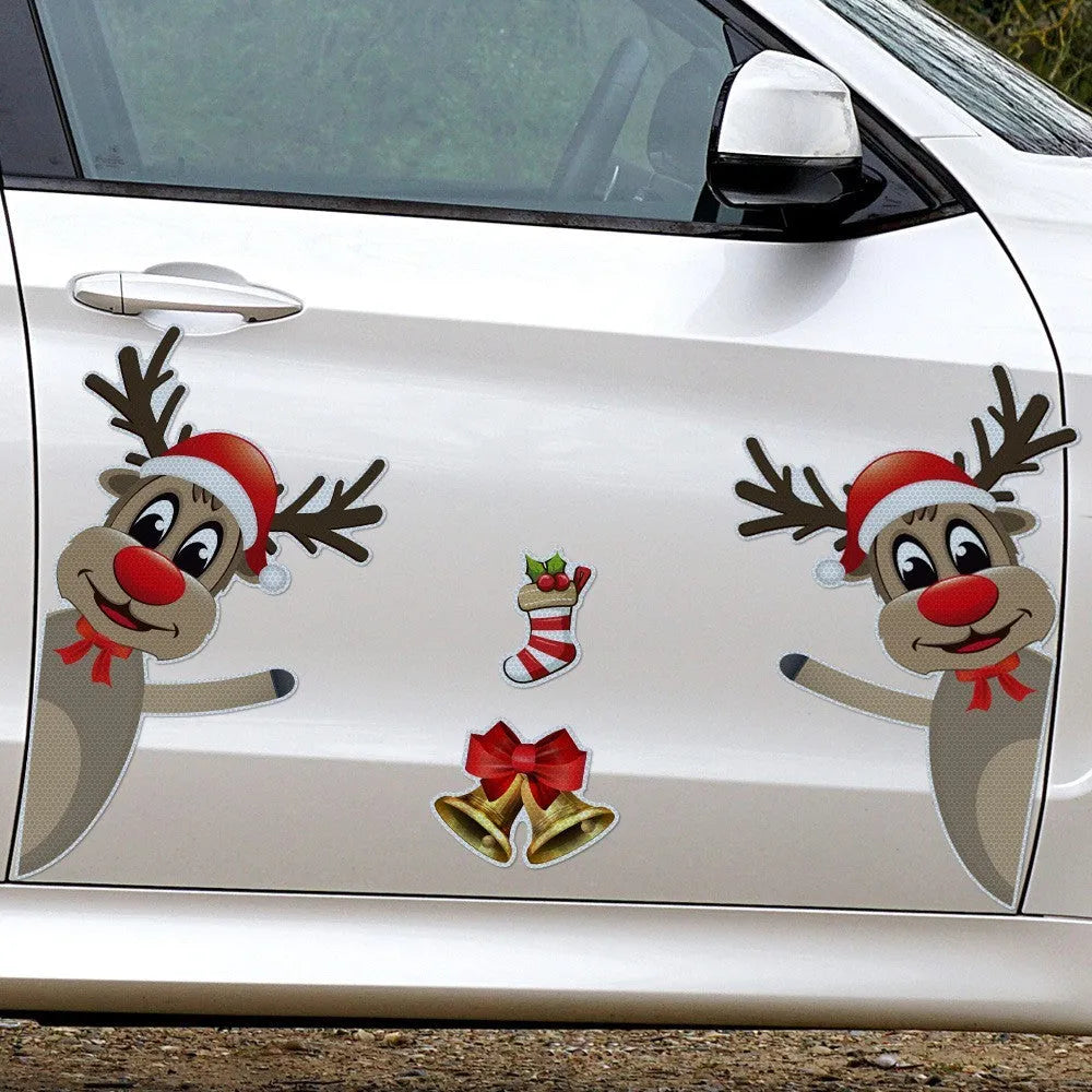 Cartoon Christmas elk bell magnetic luminous reflective bumper stickers in YFC002 colour