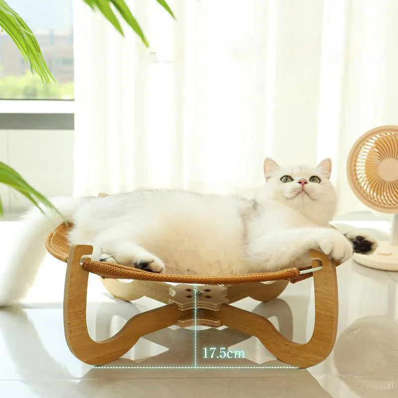 Brown woven rattan cat hammock bed 46cm square with 17.5cm sides