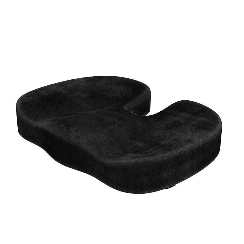 Black flannel memory foam office seat cushion with U-shaped design for hip support